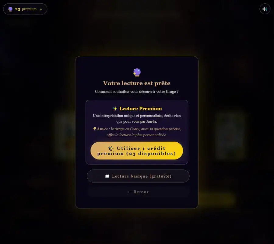 Fenêtre proposant la lecture premium ou la lecture basique gratuite