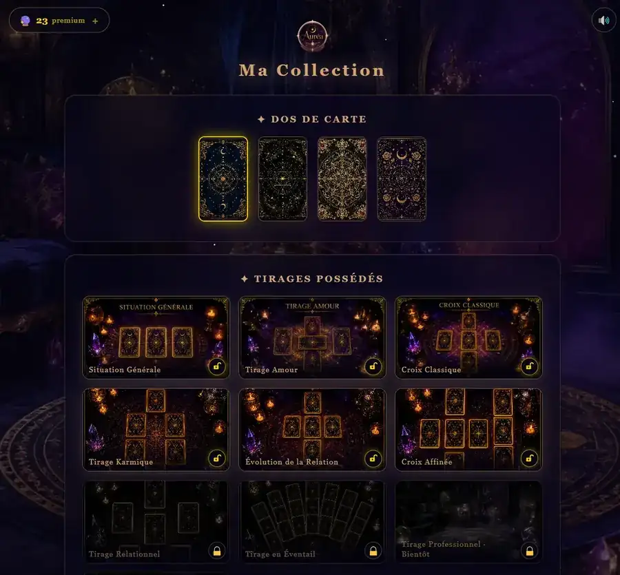 Ma Collection : quatre dos de cartes au choix et les tirages possédés