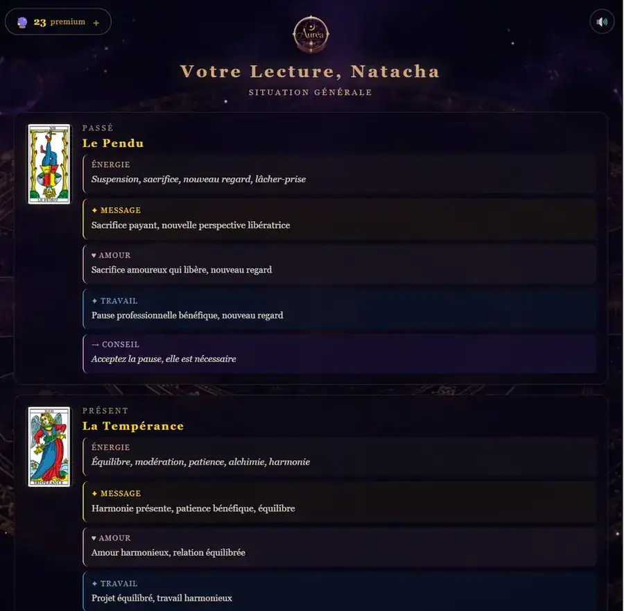 Lecture basique présentant chaque carte par rubriques