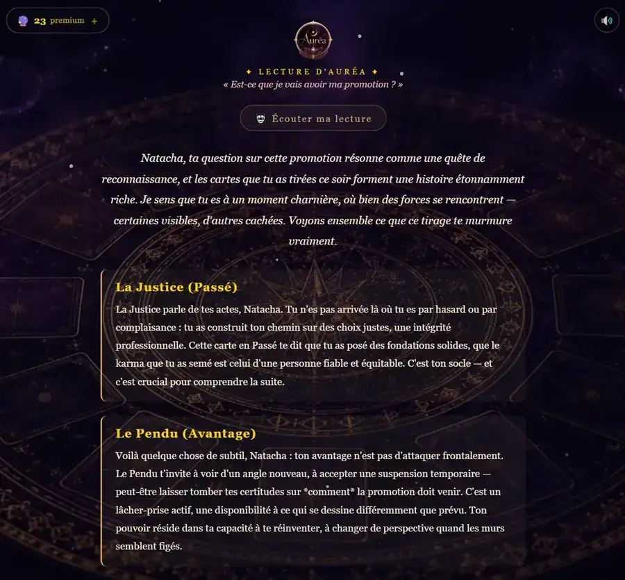 Lecture premium rédigée en texte suivi et personnalisée