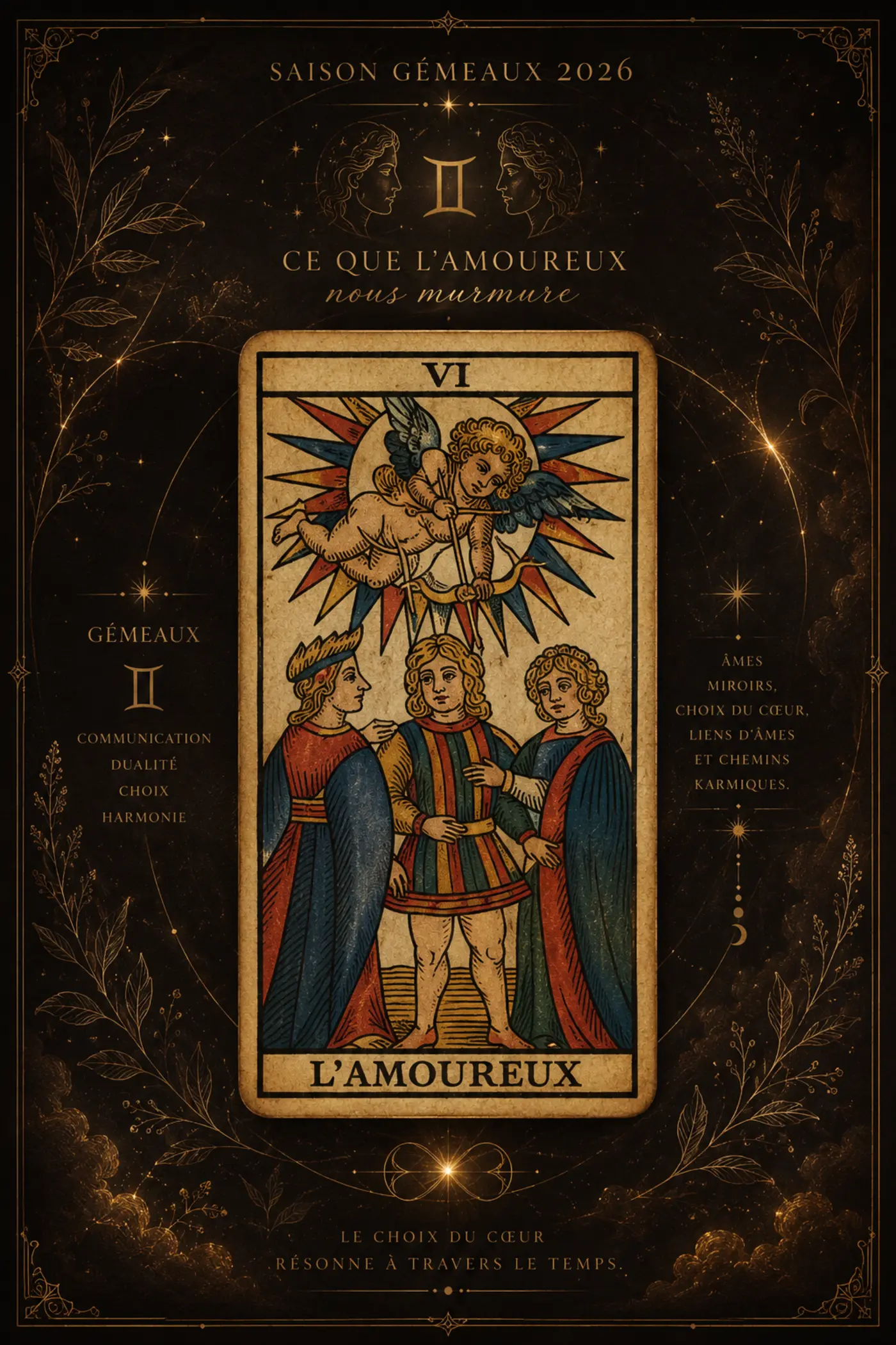 Arcane L'Amoureux du Tarot de Marseille et symbole Gémeaux