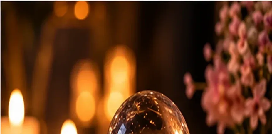 Boule de cristal et bougies dans une lumière chaude